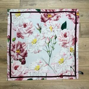 Ted Baker London Silk Square Scarf Floral Print Pink Burgundy Coquette Soft Girl
